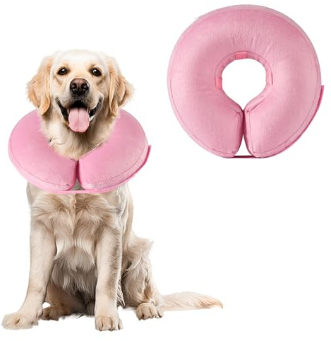 Aufblasbare Halskrause Hund Einstellbar Hundekragen Leckschutz Schutzkragen Hundehalskrause Weich Halskragen Hunde der die Sicht Nicht Blockiert für Genesung nach Operationen oder Wunden Rosa L