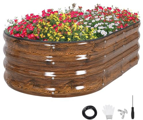 GoCampDirect 120 x 60 x 30 cm Hochbeet Pflanzbeet Frühbeet Gartenbeet Pflanzkübel Pflanzkasten Blumenkasten Gemüsebeet Blumenbeet Holzfarbe Verzinkter Stahl（2 Pakete）
