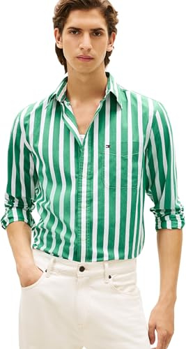 Tommy Hilfiger herr Flex Poplin Bold Stripe Shirt Mw0mw41715 L/S skjorta