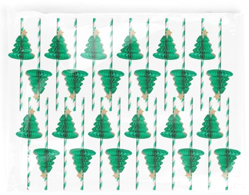 NAUZE 3D Christmas Tree Paper Straws Xmas Tree Design Party Straw Christmas New Year Party Accessories Green for Parties Birthdays Weddings DIY Decorations (24)