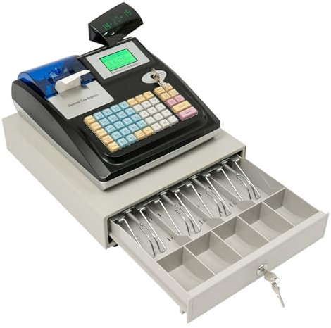 Fridgestea 48 Tasten Elektronische Registrierkasse mit Doppelanzeige, 40W Kassensystem mit LED-Display, POS-Kasse mit Kassenschublade für Einzelhandel/Restaurants/Supermarkt/Kleinunternehmen - Schwarz