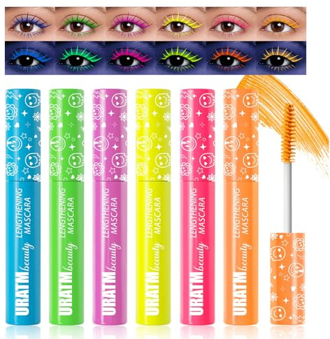 Gireatick Neon Mascara 6 Farben Fluoreszierende Mascaras Make-up, Wasserfest und Wischfest, Volumengebende und Verlängernde Mascara für Den Täglichen Gebrauch und Die Partynacht