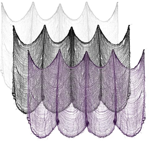 3 Stück Halloween Dekorationen Gruseliges Tuch, 183x76cm Gruseliges Gaze Tuch für Gothic Dekoration, Gruselige Stoff für Tisch Haustür Outdoor Hallen ​Fenster Party Terror Deko