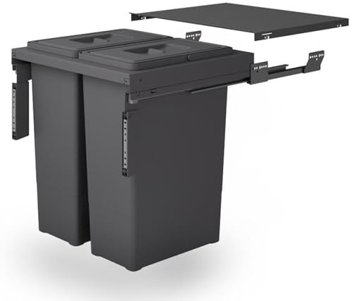 Fhuller 97LX/60-2AR Pattumiera Estrazione TOTALE Fissaggio Anta Mobile Base da 60 con 2 Secchi Asportabili 45 litri + Coperchio, Guide Grass Nova Pro Chiusura Automatica di serie Colore Ardesia