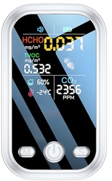 Rilevatore di gas, Misuratore di CO2 5 in 1 Tester digitale di umidità di temperatura Sensore di CO2 TVOC HCHO Rilevatore di CO2 PM2.5 Monitor della qualità aria per casa e camper
