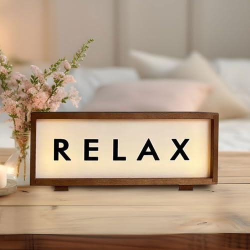 Relax LED Neon Holz Acryl RELAX Leuchtkasten Nachtlicht für Schlafzimmer, Wohnzimmer, Café, Bar, Arbeitszimmer, Büro, Heimtischdekoration Geschenk für Freunde, Partner