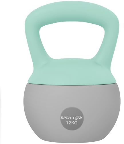 SPORTNOW Kettlebell 12 kg Aosom.fr Collaboration x FFHandball Hantel med halkfritt handtag för konditionsträning, fitness bodybuilding, grå och grön