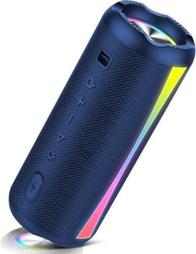 Cassa Bluetooth Portatile Potente 20W, Altoparlante Bluetooth 5.4 con HiFi Stereo, IP7 Impermeabile Speaker Bluetooth con HD Microfono, Luce RGB, Accoppiamento TWS, 20 Ore di Autonomia, USB-C,Blu