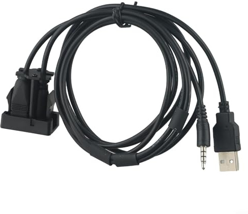 Yuanpgky Cable de interfaz de audio para coche, cable de extensión AUX de 3,5 mm con adaptador de puerto USB de montaje empotrado para vehículos de 12 V, panel de montaje ABS para instalación en el