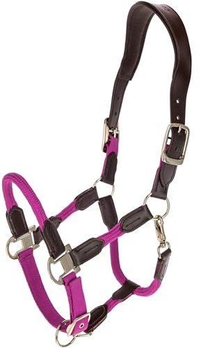 Covalliero - Halfter Cordano Deluxe FS26 – Robustes Halfter für Pferde – optimale Passform – Pferdehalfter mit Karabinerhaken & Leder-Genickriemen – Rot (Light Berry) – Warmblut