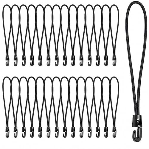30PCS Tendeurs Elastique avec Crochets, Tendeur Bache Piscine 25cm, Sandows de Fixation Noirs pour Bâche, Tente, Remorque, Bagages, Jardin, Camping, Couverture et Usage Extérieur