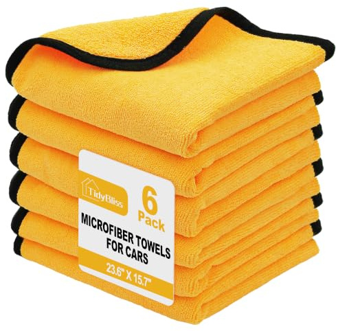 TidyBliss Toalla Secado Coche, Paño Microfibra 6 Piezas 60x40 cm (Amarillo)
