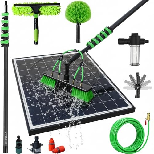 Carbon Fibre Telescopic Water Fed Pole 50ft Washing Kit: Cleaning Brush, Squeegee, Soap Dispenser, Cobweb Brush, 15.2m Extendable Pole & 20m Hose,Cleaning Solar Panels,Window,Roofs,Car, 50cm Brush