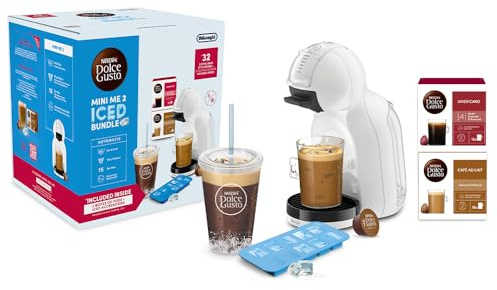 De'Longhi Nescafé Dolce Gusto Mini Me 2 Iced Coffee Bundle - Coffee Capsule Machine with Compact Design, Automatic Shutdown, Hot and Cold Beverages, 15 Bar Pressure, White (EDG335.W)