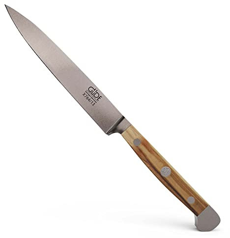 GÜDE Solingen - Spickmesser geschmiedet, 13 cm, Olivenholz, ALPHA OLIVE, Office Messer, Doppelkropf, Handmade Germany