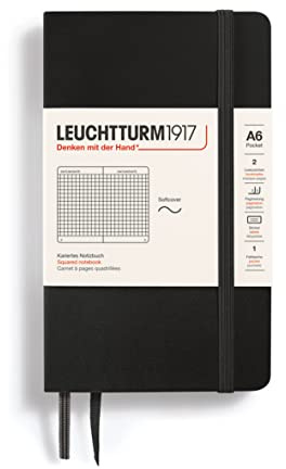 LEUCHTTURM1917 329869 Notizbuch Pocket (A6), Softcover, 123 nummerierte Seiten, kariert, Schwarz