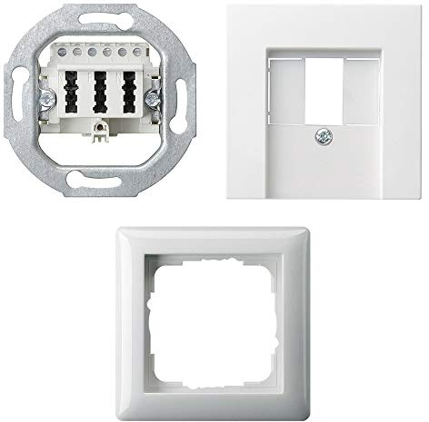 Gira Komplett-TAE Set - System 55, RUTENBECK TAE-Anschlussdose 3x6 NFN, 1-Fach Rahmen, TAE Abdeckung, Reinweiß glänzend