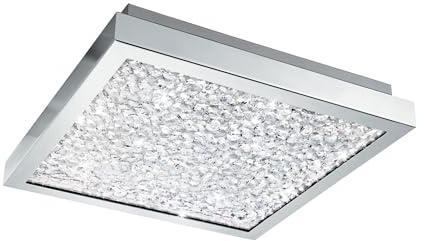 EGLO LED Kristall Deckenlampe Cardito, 1 flammige Deckenleuchte | Material: Stahl, Farbe: Chrom, Glas: Kristalle klar, L: 32x32 cm