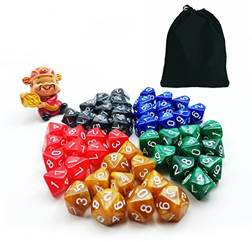 BESCON DICE 50 st blandade D10-pack, 5 x 10 st 10 sidor tärningar marmor polyhedral tärning D10 set