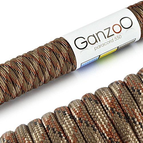 Ganzoo Paracord 550 Seil, 7 Kernstränge Typ 3, 4 mm, 30 m, Nylon-Polyester Flechtschnur Camouflage 2 für Outdoor-Einsatz, Camping und Survival, ideal zum Knüpfen von Armband, Hundehalsband, Hundeleine