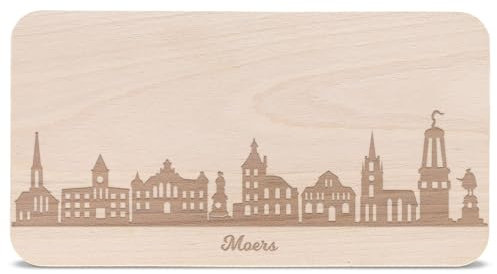 GRAVURZEILE Frühstücksbrettchen mit Gravur - Skyline Moers - Holz Schneidebrett Vesperbrett Brotzeitbrett - Geschenk für Stadtverliebte - Ideal auch als Souvenir