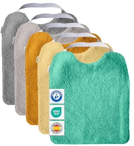 MIMUSELINA Set aus 5 Große Frottee Lätzchen Baby Wasserdicht Wiederverwendbar aus Baumwolle Premium mit Elastischem Hals | Hochwertige OEKO-TEX Lätzchen Baumwolle Ohne Plastik