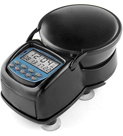 HAIEO Automatic Fish Feeder, Digital Electric Aquarium Tank Pond Programmable Food Feeding Dispenser Timer Station with LCD Display Suction Cups Mounting for Vacation Weekend (Black)