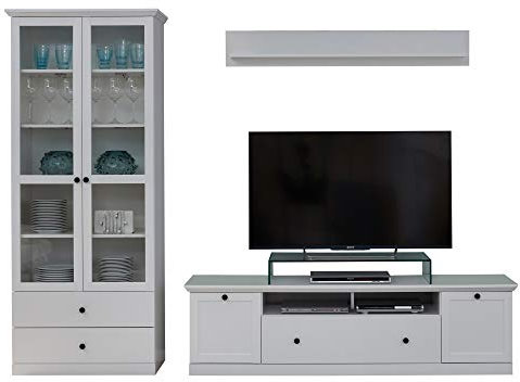 trendteam smart living - Baxter - Anbauwand - Weiß - Vitrine, TV-Unterteil, Wandboard - (BxHxT) 273 x 196 x 41 cm - Vitrine mit Glastüren, Sockel