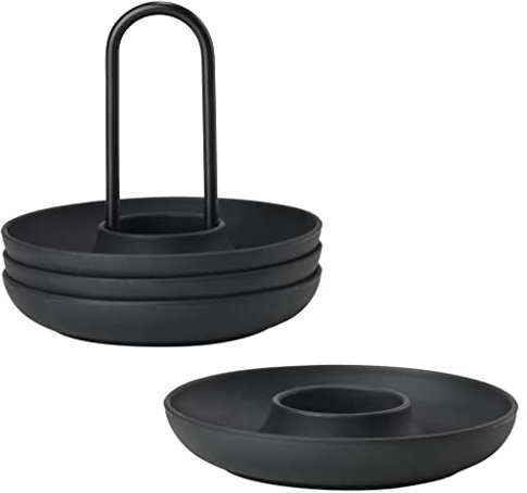 Zone Denmark Singles Eierbecher aus Silikon, Eierhalter, Stapelbar, 4er-Set mit Halter, Durchm. 11,2 cm, Höhe 9,5 cm, Schwarz