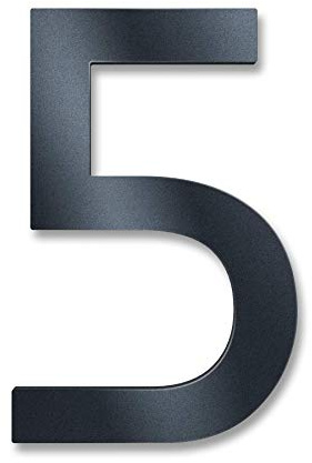 Metzler Hausnummer in Anthrazit aus massivem Stahl - RAL 7016 Anthrazitgrau Feinstruktur Pulverbeschichtet - Schrift Bauhaus - Höhe 14 cm - Ziffer 5