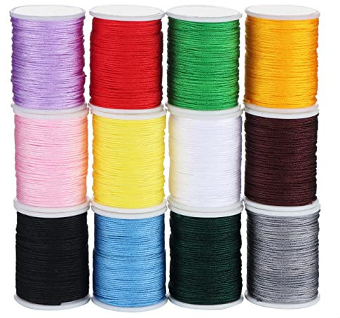 ABSOFINE 12 Rollen Nylon Seil Schnur farbigen Sicken Faden Schnur 10m Ø 0.8mm für DIY Halskette Armband Handwerk Bastel Schmuckherstellung