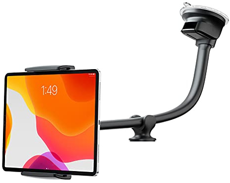 ICARMOUNT Tablet Car Mount Windshield Dashboard, Suction Cup Long Gooseneck Tablet Holder for Car, Truck, SUV, Compatible with 7-12.4 Inch iPad/Samsung Tab/Smart Phone
