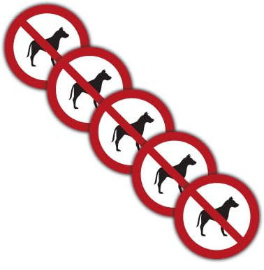 5 pegatinas de Prohibido los perros 9,5 cm