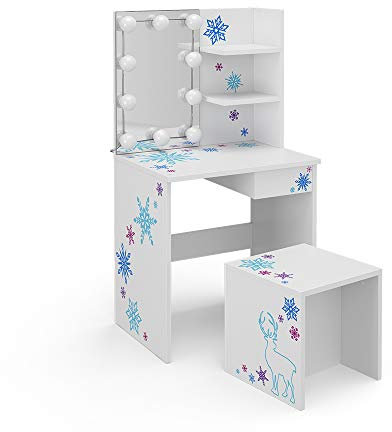 Vicco Kinder-Schminktisch Weiß Schneeflocke mit LED Beleuchtung - 55x103x40 cm gefertigt aus Spanplatte - Der Frisiertisch für Mädchen für Mädchen, Wohlfühlbereich für Schönheit und Pflege
