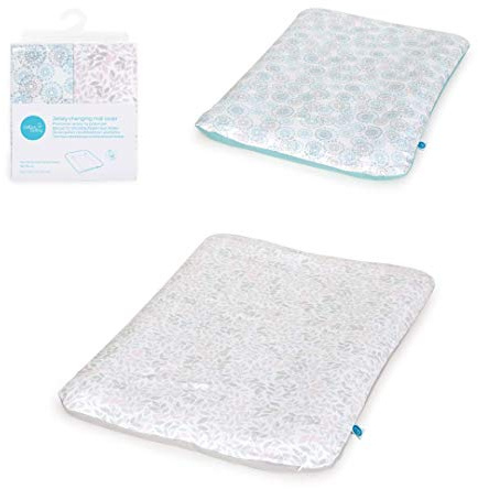 Ceba - Set di 2 fodere per fasciatoio, 50 x 70 cm, con chiusura lampo, in jersey di cotone, extra spesse, dente di leone + foglie