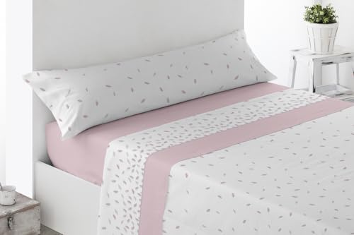 ENERGY COLORS TEXTIL-HOGAR Juego de Sabanas Verano Estampada con 3 Piezas, Bajera Ajustable, Encimera y Funda Almohada (Zacar Rosa, 135)