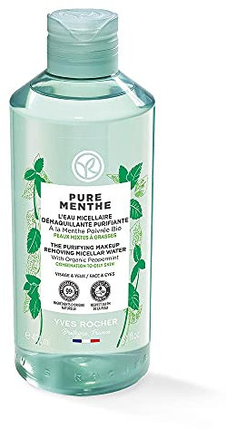 Yves Rocher PURE MENTHE Klärendes Mizellenwasser, Gesichtspflege mit Bio-Pfefferminze, für strahlende Haut, 1 x 400 ml Flacon