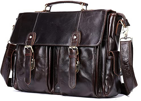 Herren Laptoptasche Arbeitstasche Handtasche, Herren Classic Echtes Leder 14 Zoll Laptop Aktentasche Klappe Messenger Bag Business Große Umhängetasche Büroarbeit Satchel Handtasche Laptop Businesstasc