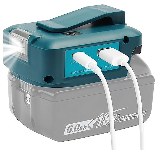 QUPERR - Adp05 Power Source Battery Adapter work light Converter for Makita 14.4v & 18v Battery with a pair of USB Phone Charger interface, with DC Port Cordless Flashlight（Adapter Only）