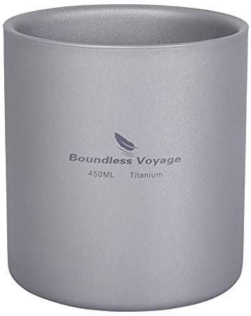 Boundless Voyage Tasse en titane Mini tasse isolée à double paroi Camping Camping Pliable Café Thé Vaisselle légère durable pour la randonnée quotidienne 450 ml, D-Ti3030d