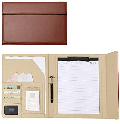 Planchettes à Pince 2 packs dossier commercial multifonctionnel A4 Tri-pli données Collation Clipboard Couverture en cuir Classeur for l'école, Bureau, Business Clip Planches (Color : Bruin)