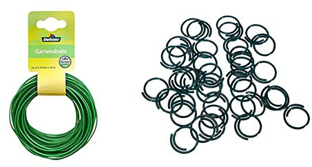Dehner Gartendraht, 25 m, Ø 1.4 mm, grün & Pflanzenringe zur Fixierung rankender Pflanzen, Ø 24 mm, 40 Stück