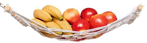 Winkee - Obsthängematte Macrame | Baumwoll Obstkorb hängend mit Schraubhaken | Fruit Hammock | Obst und Gemüse Aufbewahrung | Obstnetz zum Aufhängen | Geschenk zu Weihnachten, Ostern, Geburtstag