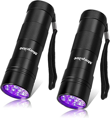 morpilot Luce Nera Portatile a LED UV con 2 Torce, 12 LED a 395 nm, Ideale per Rilevare Urine e Macchie di Animali Domestici [Classe di Efficienza Energetica A++]