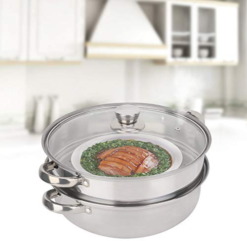 Qiilu Steamer Pot, 27cm/11in 2-Layer Stainless Steel Steamer, Double Boiler, Silver