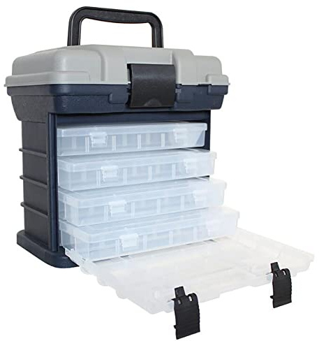 JAWSEU Angelkoffer Groß, Gerätekoffer mit 5 Schubladen, Kunststoffboxen Tackleboxen Aufbewahrungsbox für Angelzubehör