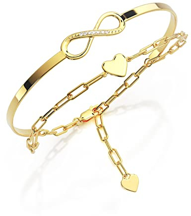 Amoonìc Damen Infinity Armband Only You aus Silber 925 oder vergoldet | Mit Zirkoniasteinen, Unendlichkeits Silberarmband mit gravierbarem Herz