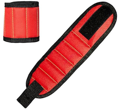 Starkes magnetisches Armband, tragbare Werkzeugtasche for Schrauben, Nägel, Muttern, Bolzen, Bohrer, Reparaturset, Organizer-Aufbewahrung(Red 5 Magnet)