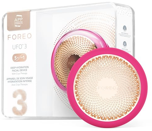 UFO 3 fuktgivande ansiktsmask - 5 i 1 ansiktsspa - rött ljus ljusterapi, termoterapi, kryoterapi, T-Sonic ansiktsmassage, anti-aging - ansiktsmask infuser vård - fuchsia