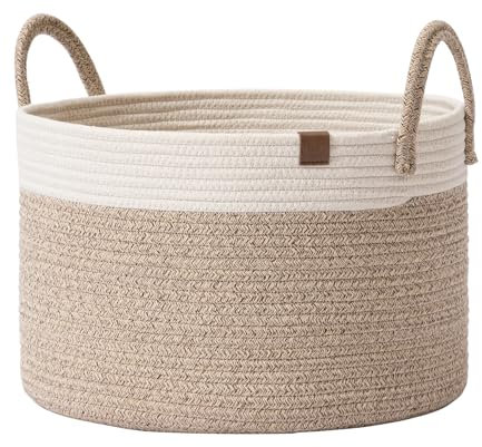 LA JOLIE MUSE Geflochtener Korb Baumwollseil Aufbewahrungskörbe - Großer Baumwollkorb, Wäschekorb für Decke, Kinderspielzeug,Korb S Wäschekorb für Kinderzimmer 32 Liter